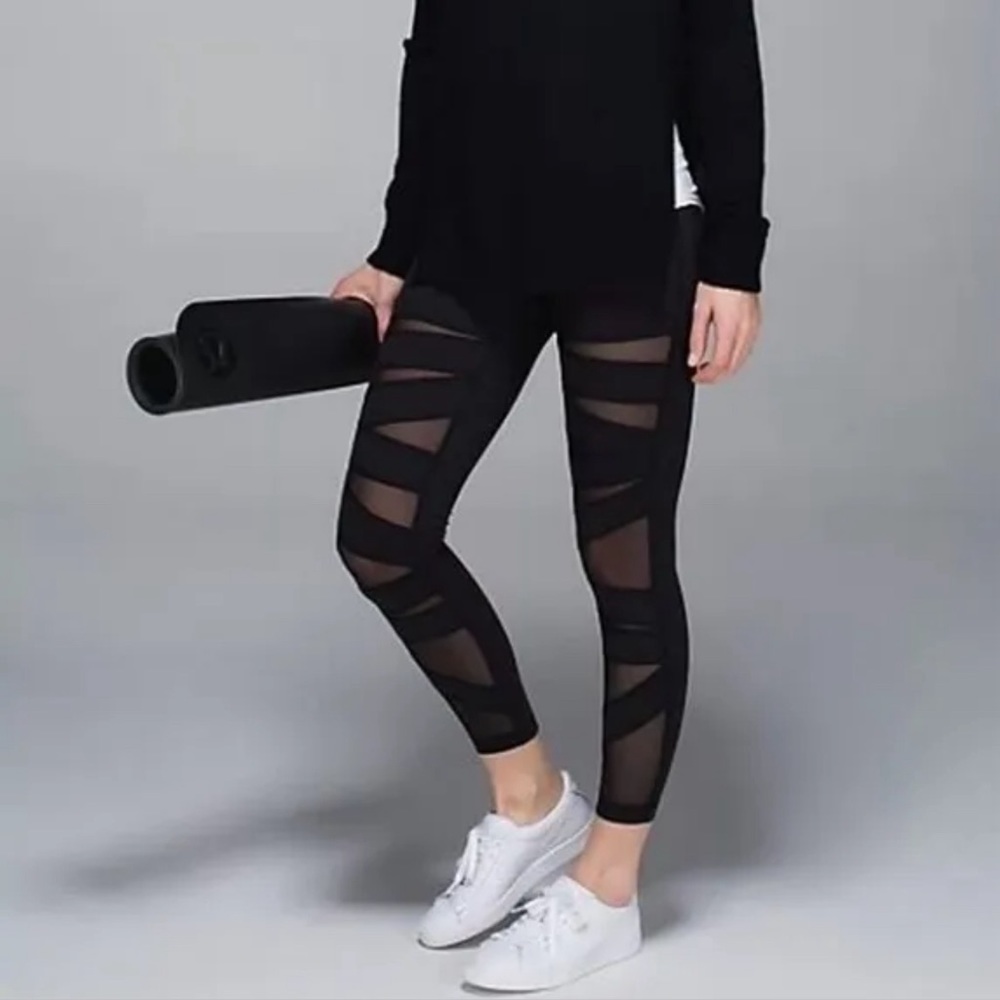 Lululemon High Times Crop Leggings Pants * Tech Mesh 7/8 Length Black * 2 4